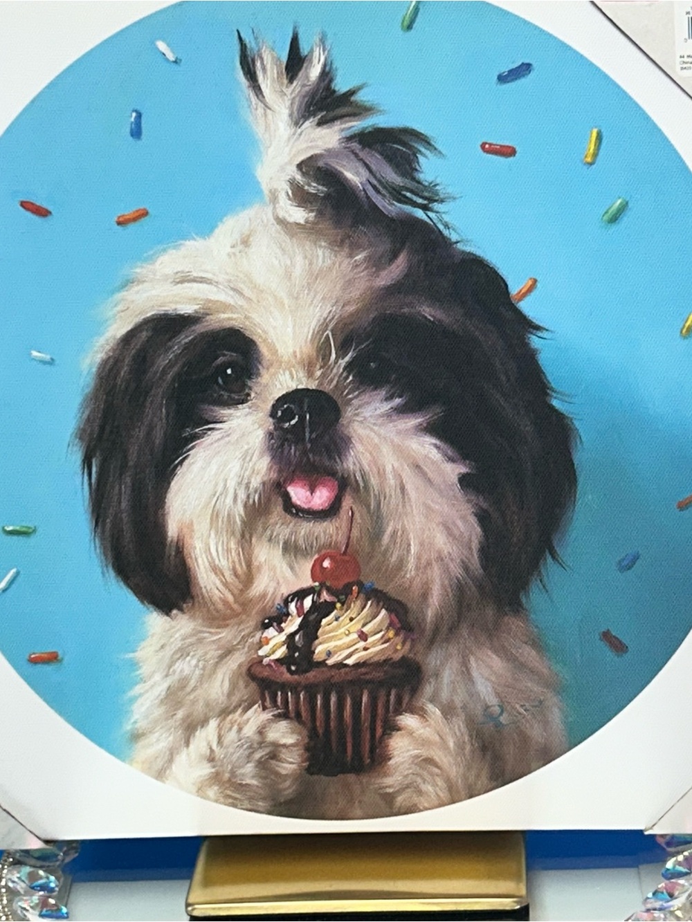 Dog Portrait Wall Art - Blue Background Shih Tzu Cupcake Print 12 x 12 x 1